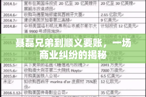 聂磊兄弟到顺义要账，一场商业纠纷的揭秘
